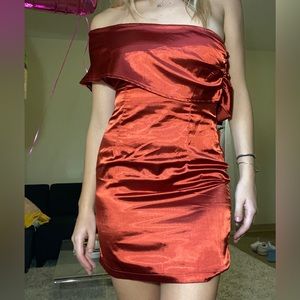 Burnt Orange One Shoulder Mini Dress